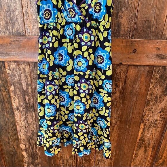 Ralik M Purple Lime Green 1970’s Flower Power Halter Skinny Straps BOHO Dress - Picture 9 of 11